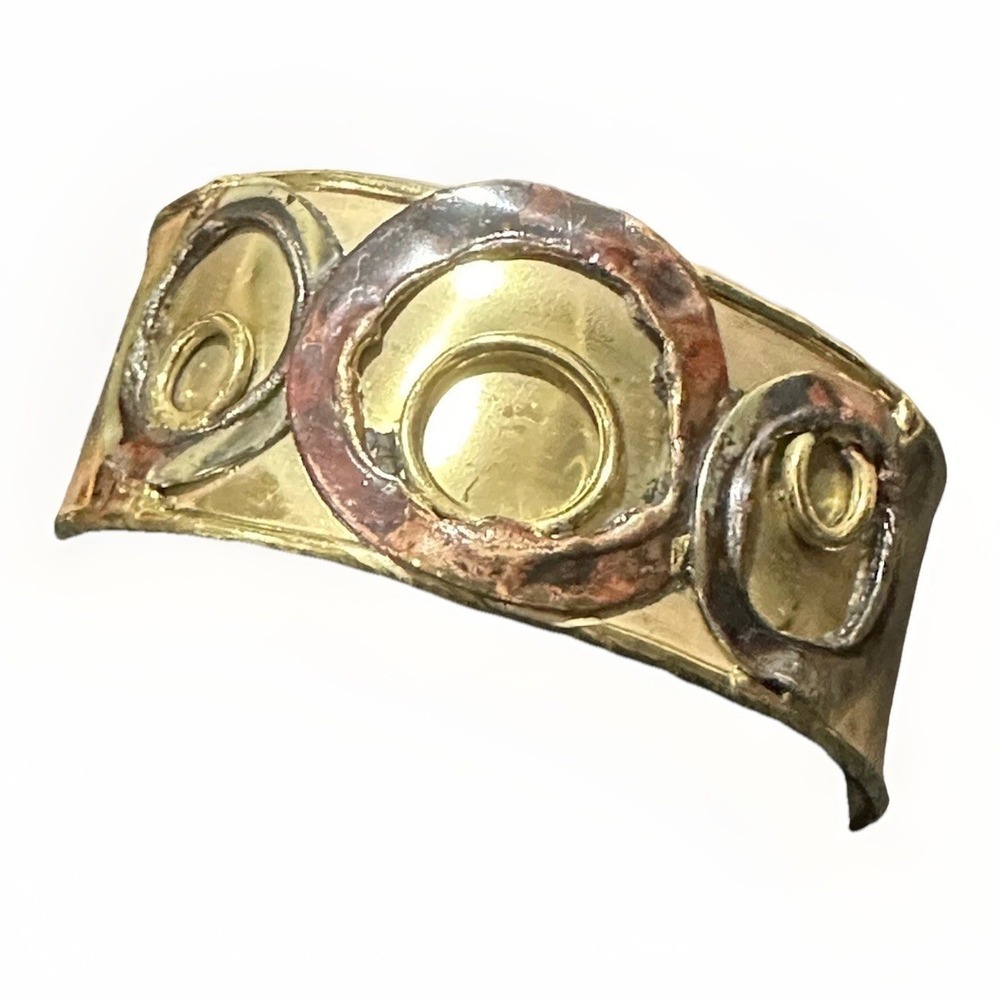 Mixed Metal Swirl Cuff Bracelet Abstract Boho Statement Gold Copper Tone Artisan